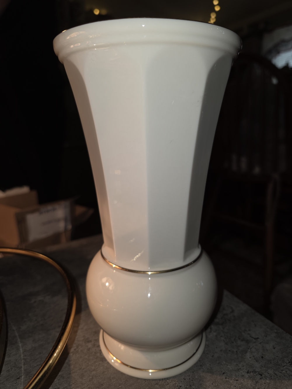 Lenox Juno Cream Ceramic Vase with Gold Bands